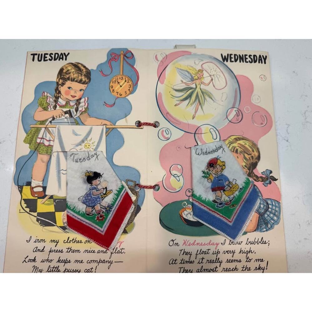 Vintage My Busy Week Book - Little Girls Pick A Hanky - Herrmann Hdkf Co - Picture 3 of 6
